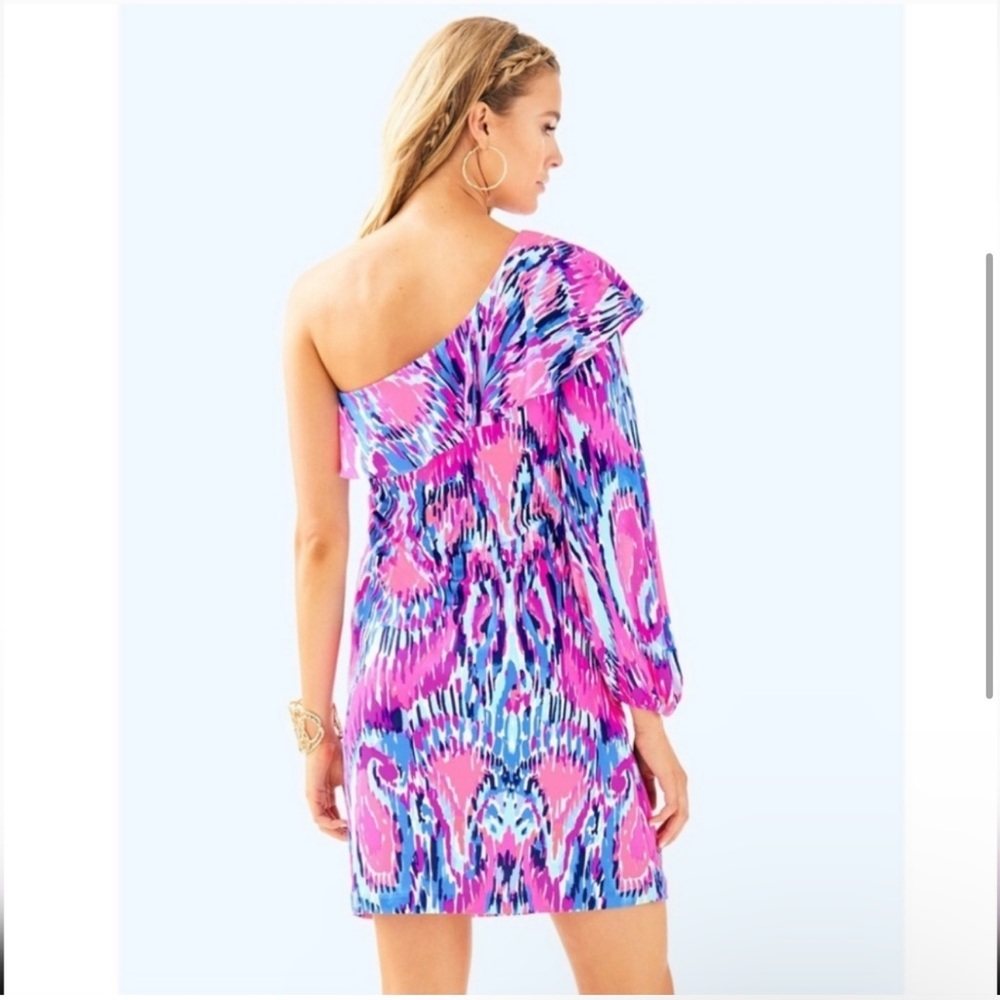 Lilly Pulitzer Amante Women’s Pink Neon One Shoulder Cocktail Coastal Beach‎ NWT - Picture 3 of 13